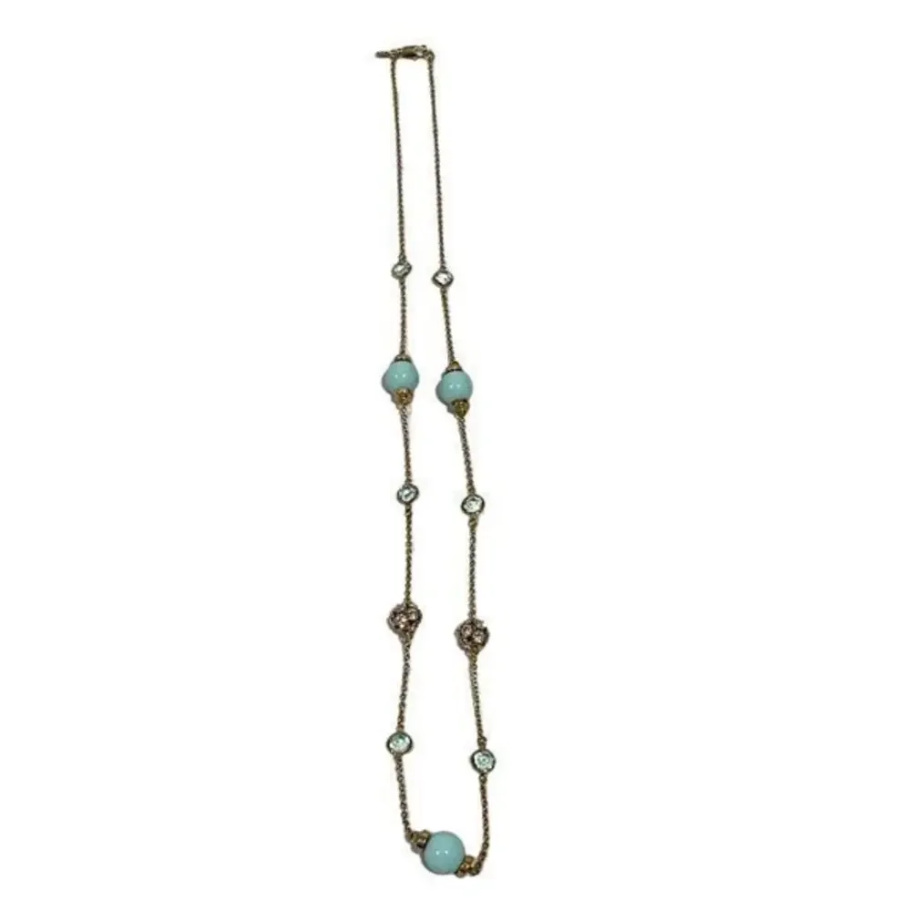 J. Crew Aqua Sweater Station Disco Ball‎ Crystal Gold Tone Necklace
